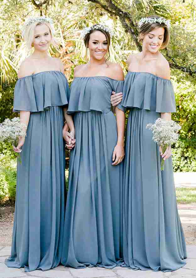A-Line/Princess Off-the-Shoulder Floor-Length Bridesmaid Dresses