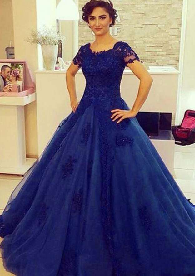 Ball Gown Sleeveless Bateau Beading Floor-Length Tulle Prom Dresses main image 1