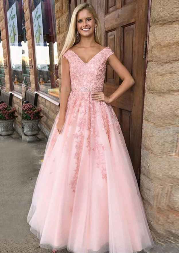 A-Line/Princess V-Neck Long Sleeves Floor-length Long Prom Dresses
