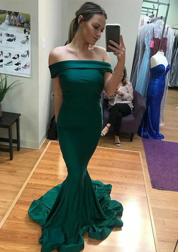 Mermaid/Trumpet Off-the-Shoulder Sweetheart  Court Train Evening Dresses