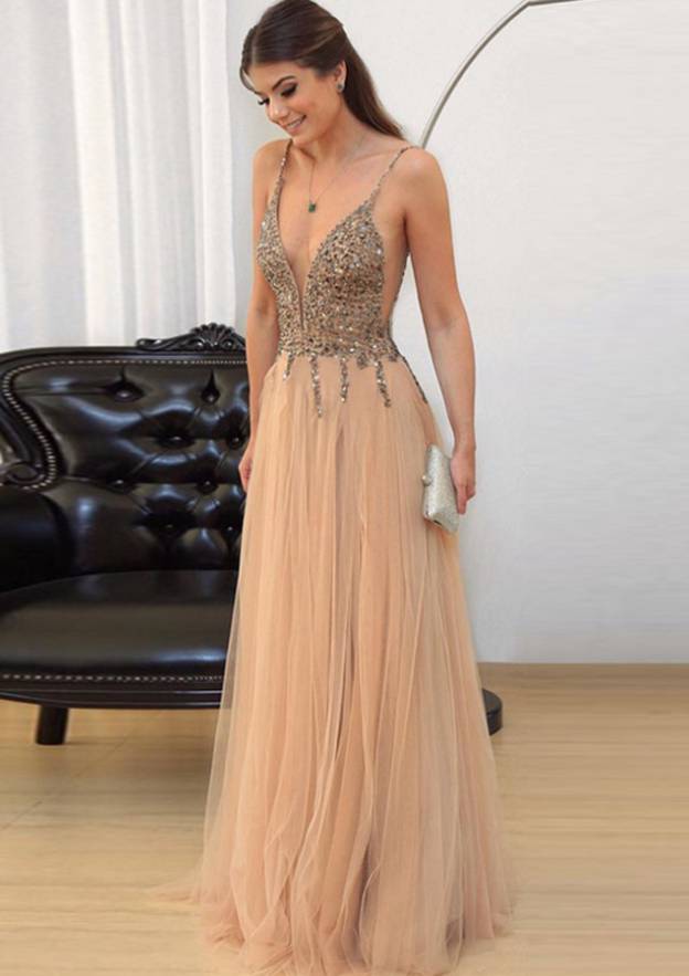 A-Line/Princess V-neck Floor-Length Formal Prom Dress main image 1