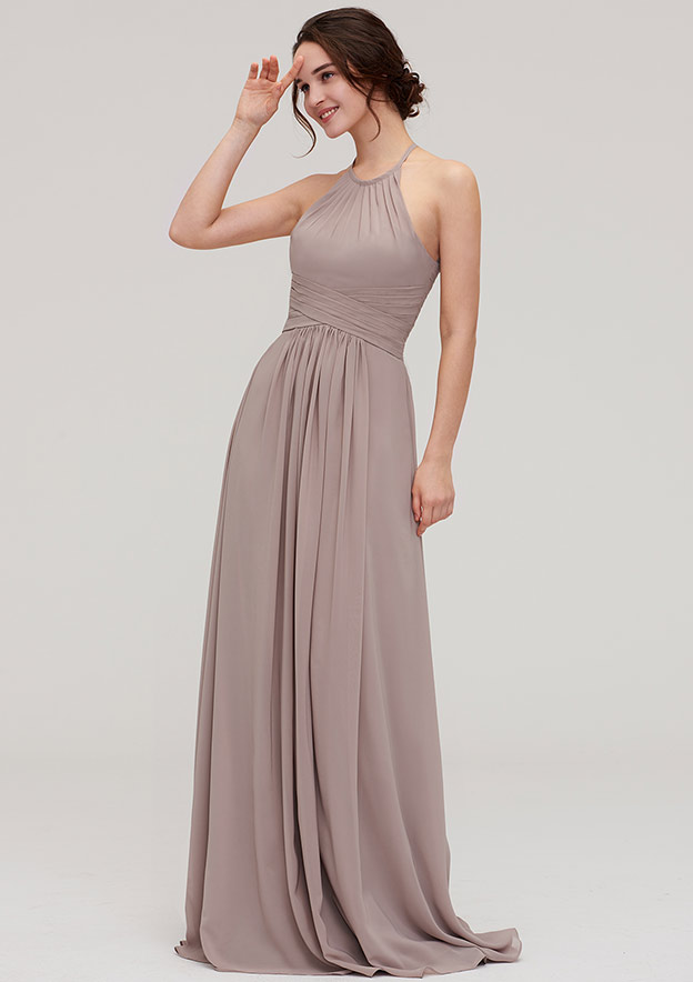A-Line/Princess Cowl Neck Sleeveless Ruched Bridesmaid Dresses