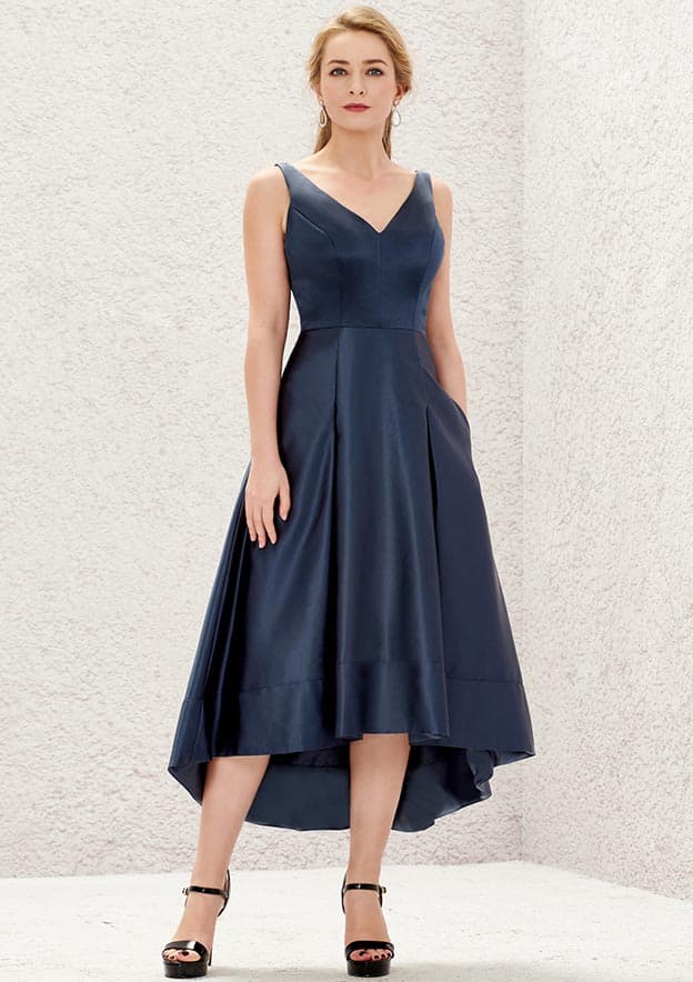 Coquette Sand Satin A-Line Square Neck Backless Ankle-Length Bridesmaid Dress main image 0