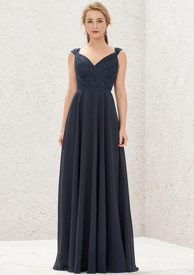 A-line V Neck Sleeveless Long/Floor-Length Chiffon Bridesmaid Dress With  Lace - Bridesmaid Dress - Stacees