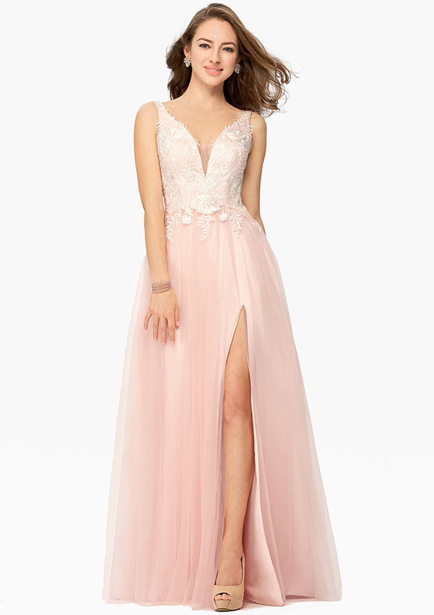 A Line V Neck Sleeveless Red Stripe Prom Dress LBQ0644