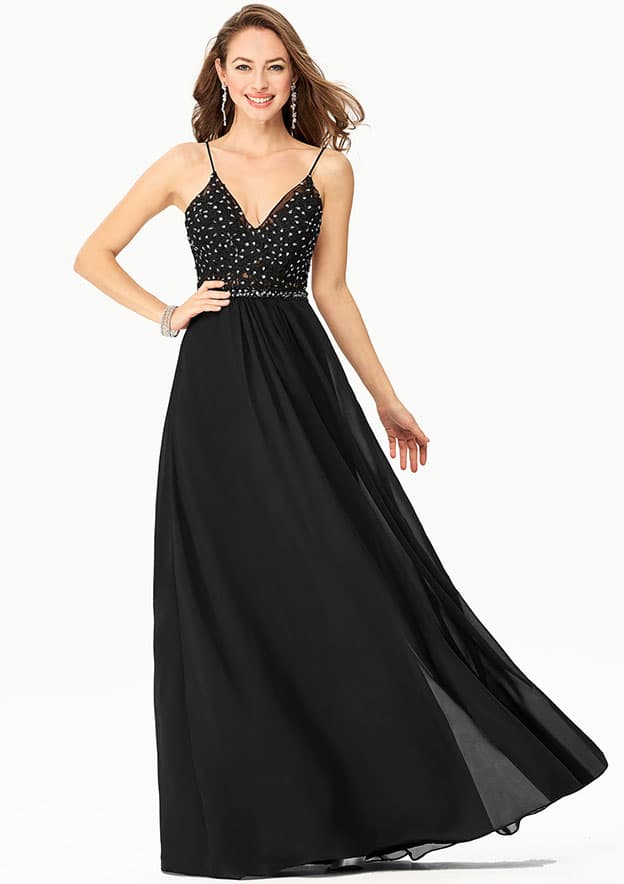 Modern A-Line V Neck Long Sleeve Zipper Up Floor-Length Prom Dress