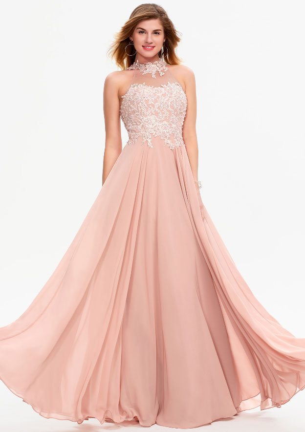 Aline Halter Lace Chiffon Long/FloorLength Prom Dress With Sequins Prom Dresses Stacees.co.uk