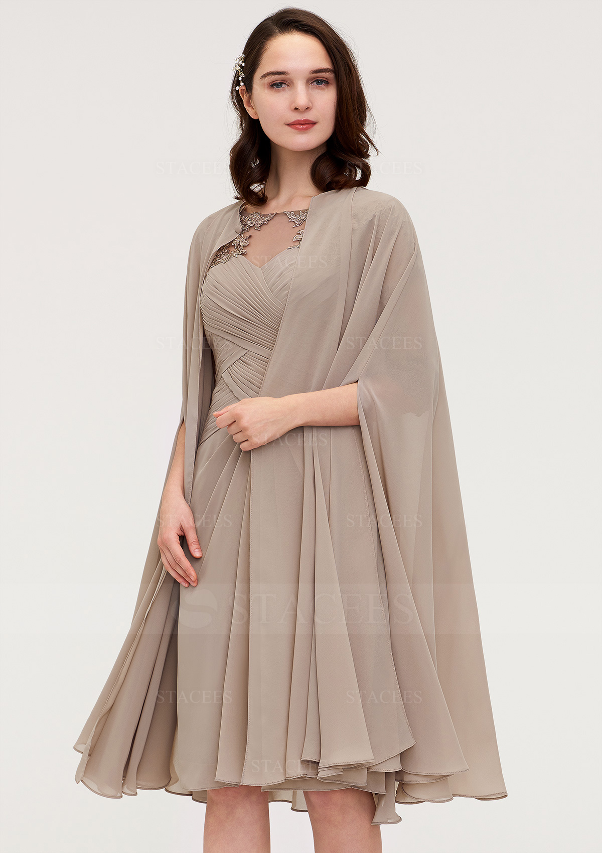 Sheath/Column Bateau Half Sleeve Knee-Length Chiffon Mother of the