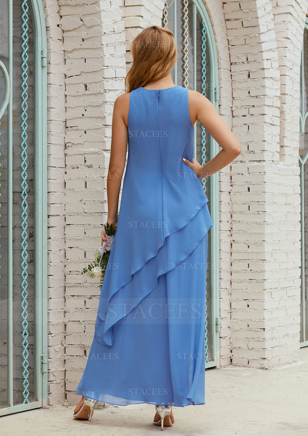 A-line Empire Scoop Neck Sleeveless Chiffon Long/Floor