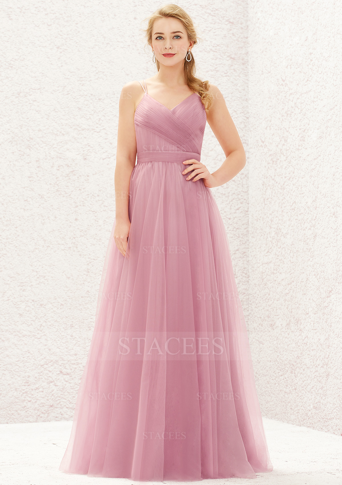 blue dress for baby girl Dusty Rose Flowy Tulle Tiered Prom Dress main image 0