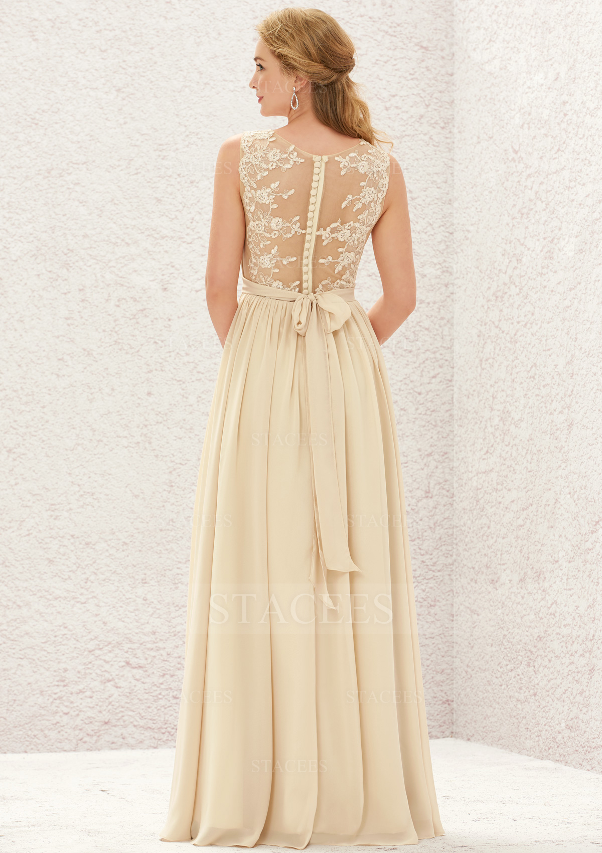 A-line V Neck Chiffon Long/Floor-Length Bridesmaid Dress With Appliqued  Sashes Pleated - Bridesmaid Dresses - Stacees.co.uk