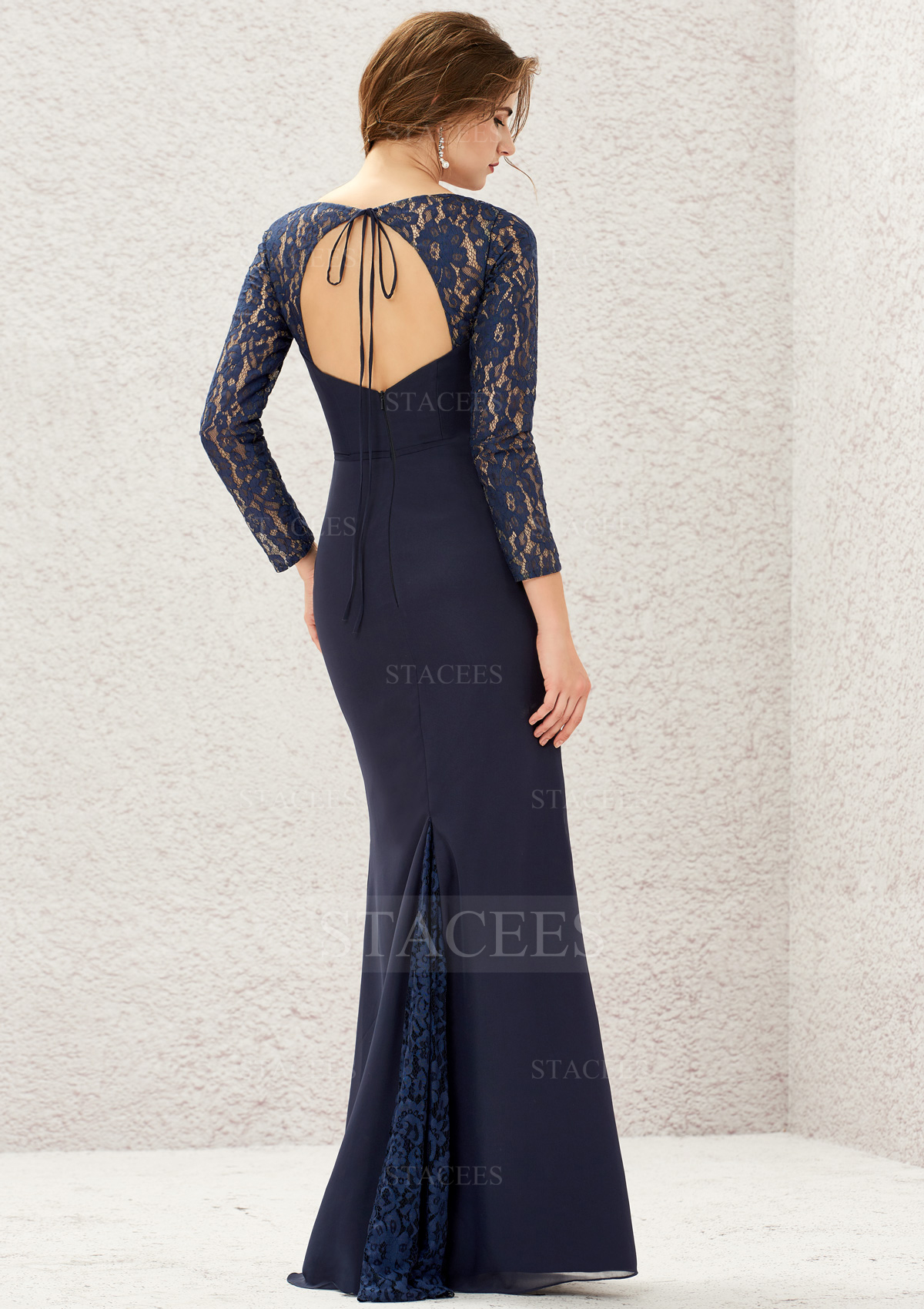 bridesmaid dresses navy blue lace ZAPAKA Women Dark Blue Bridesmaid Dress with Lace Up Back A-Line Square  Neck Corset Long Wedding Guest Dress main image 0