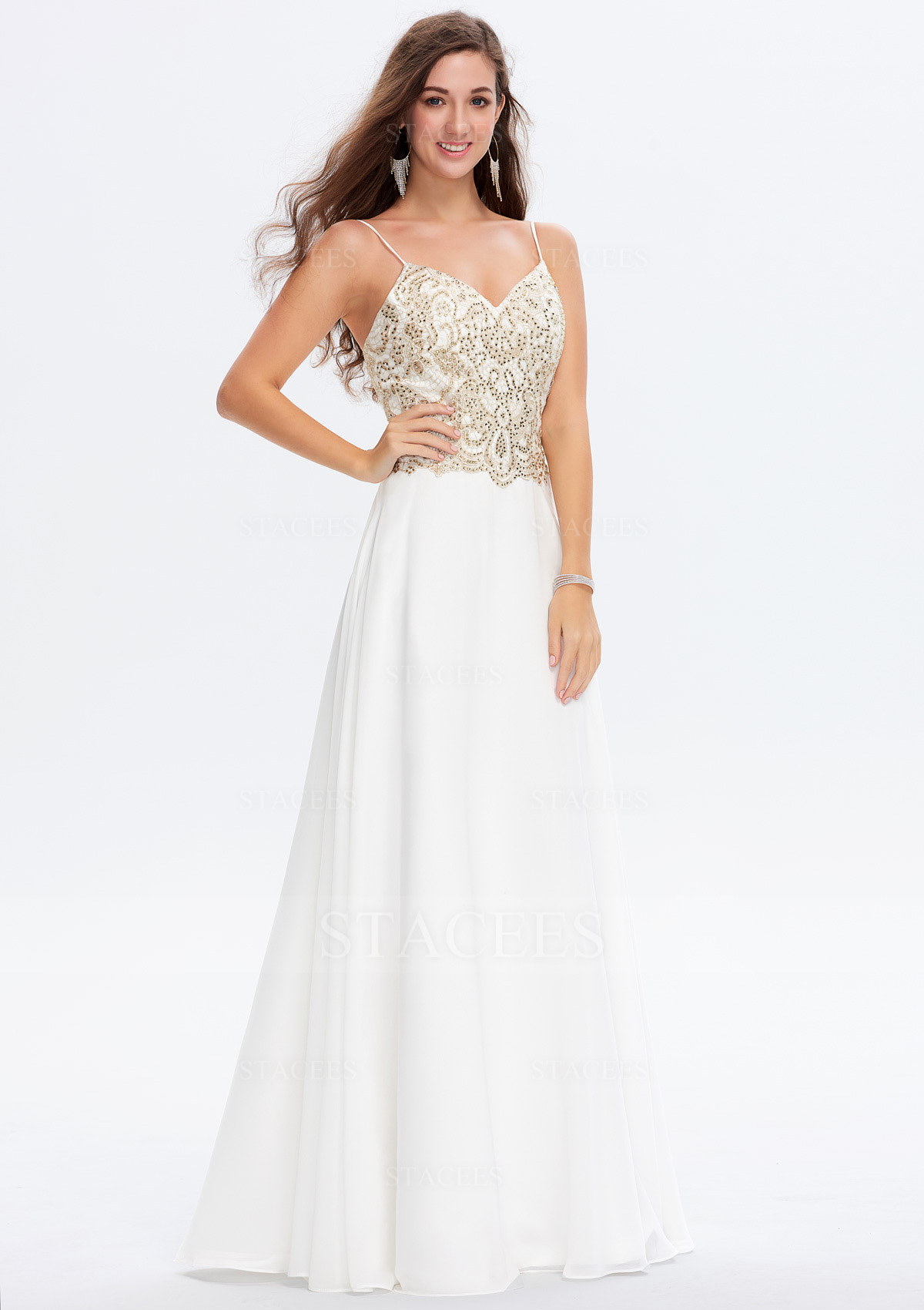 white and gold prom dresses macy's Cute White Tulle Party Dress with Gold Applique, Prom Dresses, Short P –  Cutedressy main image 1