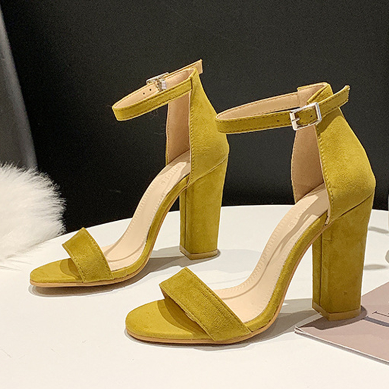 Suede Peep Toe Chunky Heel Party & Evening Shoes With Buckle