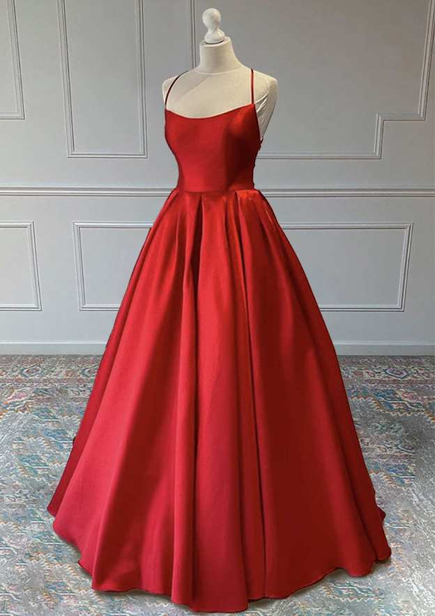 A-line Sleeveless Square Neckline Long/Floor-Length Satin Prom Dress