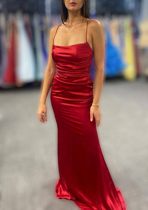 Sheath/Column Bateau Spaghetti Straps Long/Floor-Length Charmeuse Prom Dress With Pleated Sheath/Column Bateau Spaghetti Straps Long/Floor-Length Charmeuse Prom Dress With Pleated