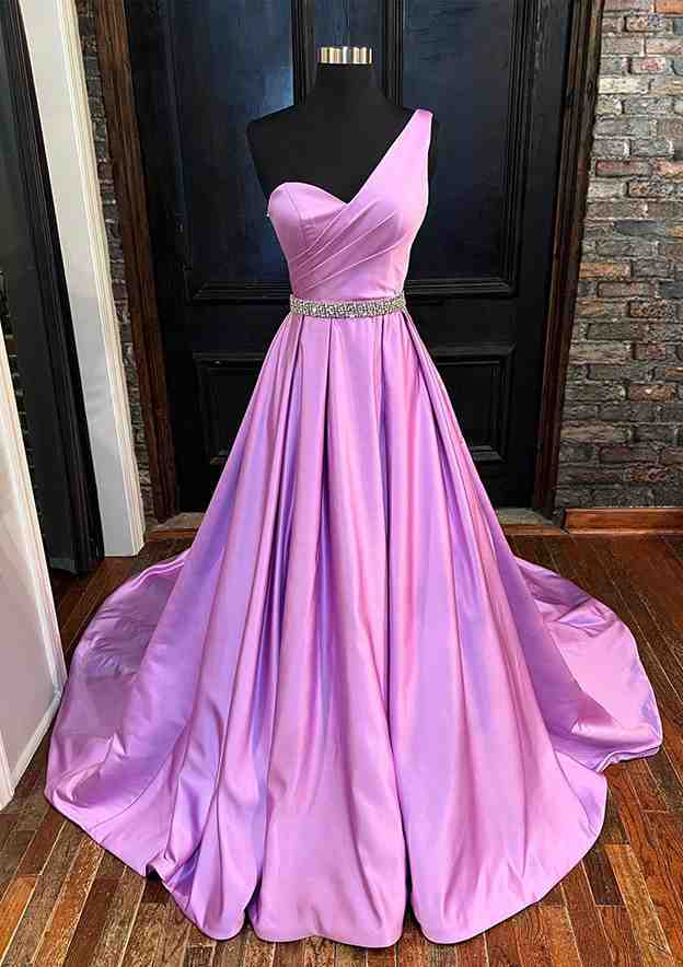 Beautiful Long Black A-line One Shoulder Sleeveless Lace Prom Dress With Sit