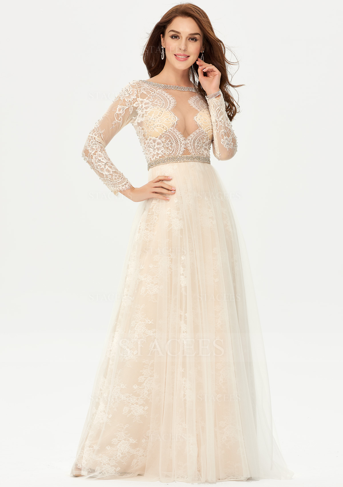 open lace back dress Ladivine CB151CL Prom Dress - Rose Gold