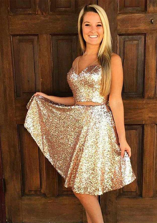 Illusion Sequins Short Homecoming Dress,Sexy Party Dress Y1418 main image 1
