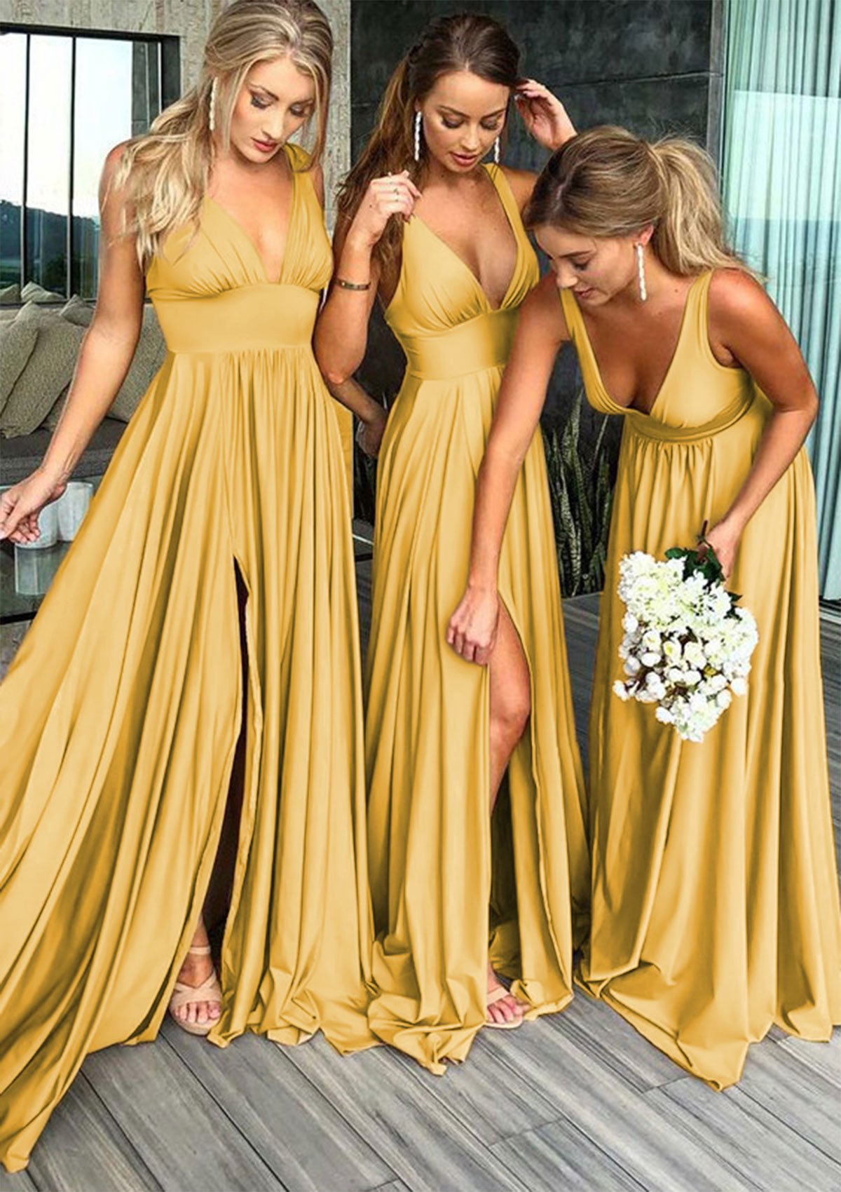 Jersey Bridesmaid Dress ALine/Princess VNeck Sweep Train With Split