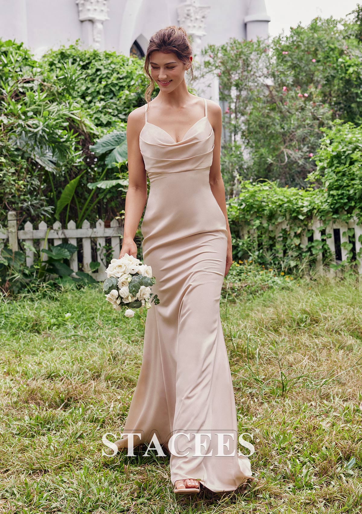 Dusty Sage Formal Elegant Sleeveless Sheath/Column V-Neck Floor Length Stretch Satin Formal Dress