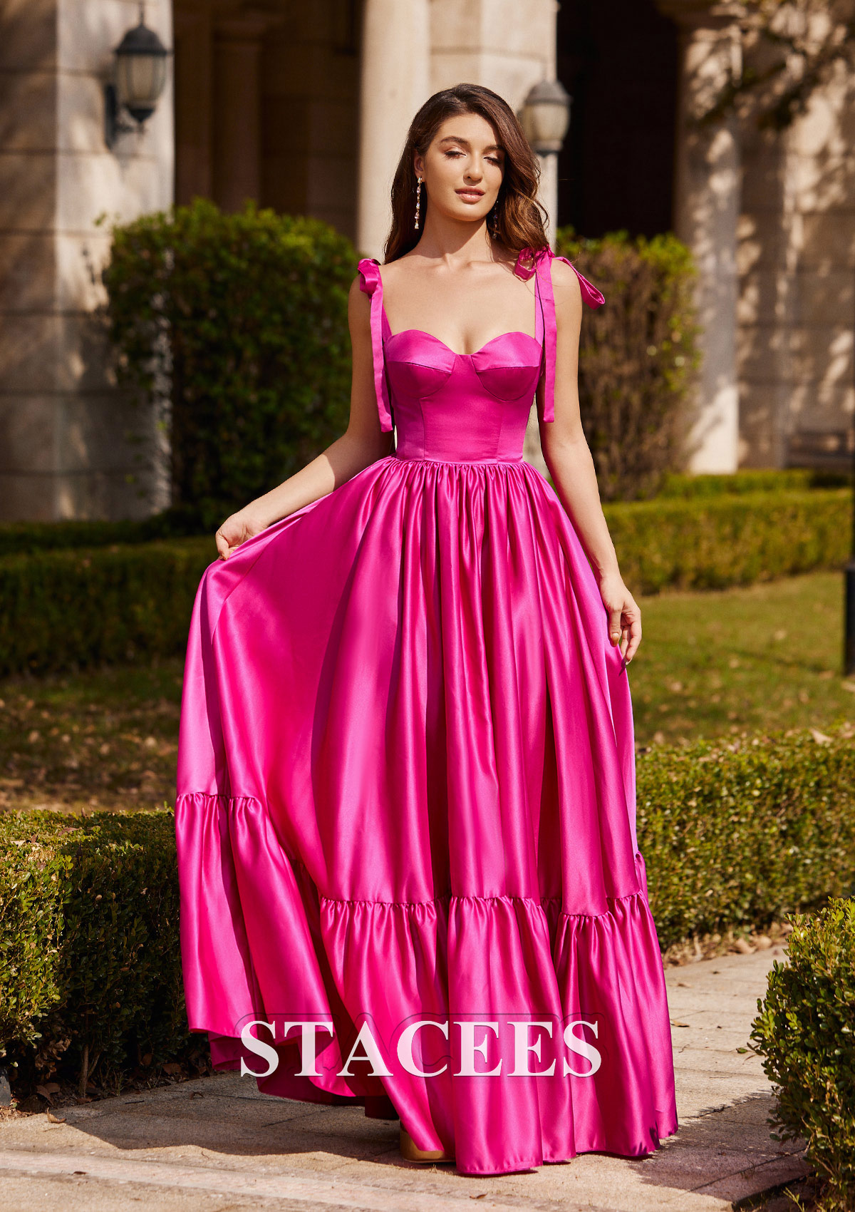 Chic Floor Length Portrait A Line Satin Prom Dress with Ruffles
