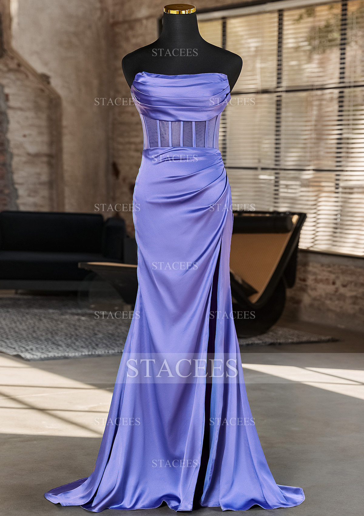 Satin Sheath/Column Cowl Neck Floor-Length Formal Dresses with Sweep Train main image 1
