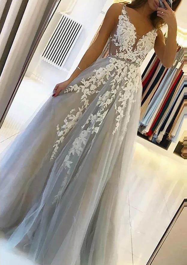 Sleeveless Maxi Tulle A - Line Regular Prom Dress mtcmz06315