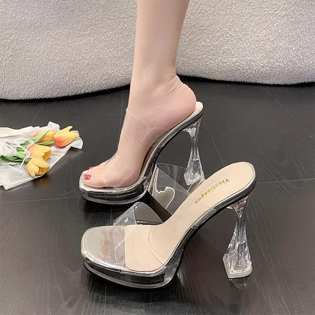 Sandals Peep Toe Heels PVC with Ankle Strap Girl's Party Evening Prom  Fashion Shoes
