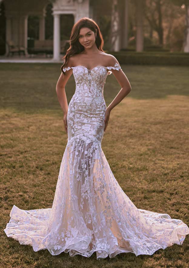 navy blue dress for baby girl Trumpet-Mermaid Chapel Train Lace Short Sleeve Wedding Dress COCOMELODY CW3255, 45 Days / Ivory / US18-UK20-EUR48 main image 0