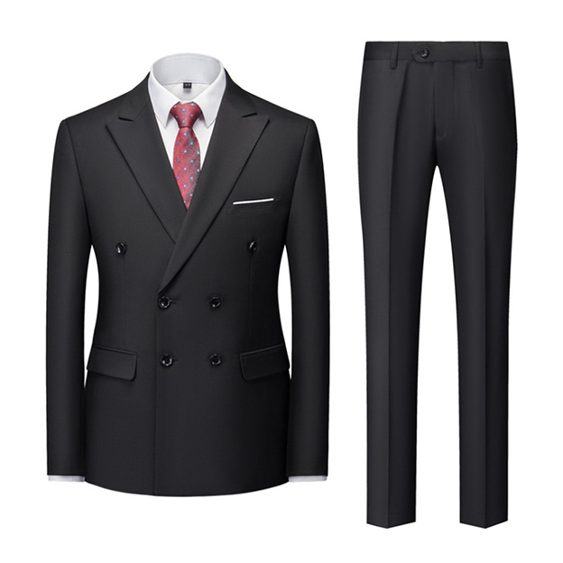 Blue Peaked Lapel Double-Breasted Wedding Suit For Men main image 1