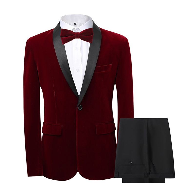 Velvet Shawl Lapel Single Breasted 2 Piece Men's Wedding Men's Suit