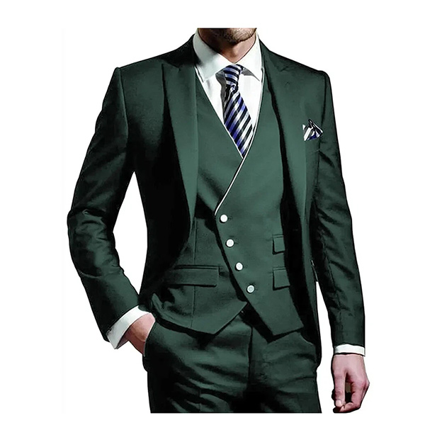 Peak Lapel Single Breasted 3 Piece Men's Wedding Suit 