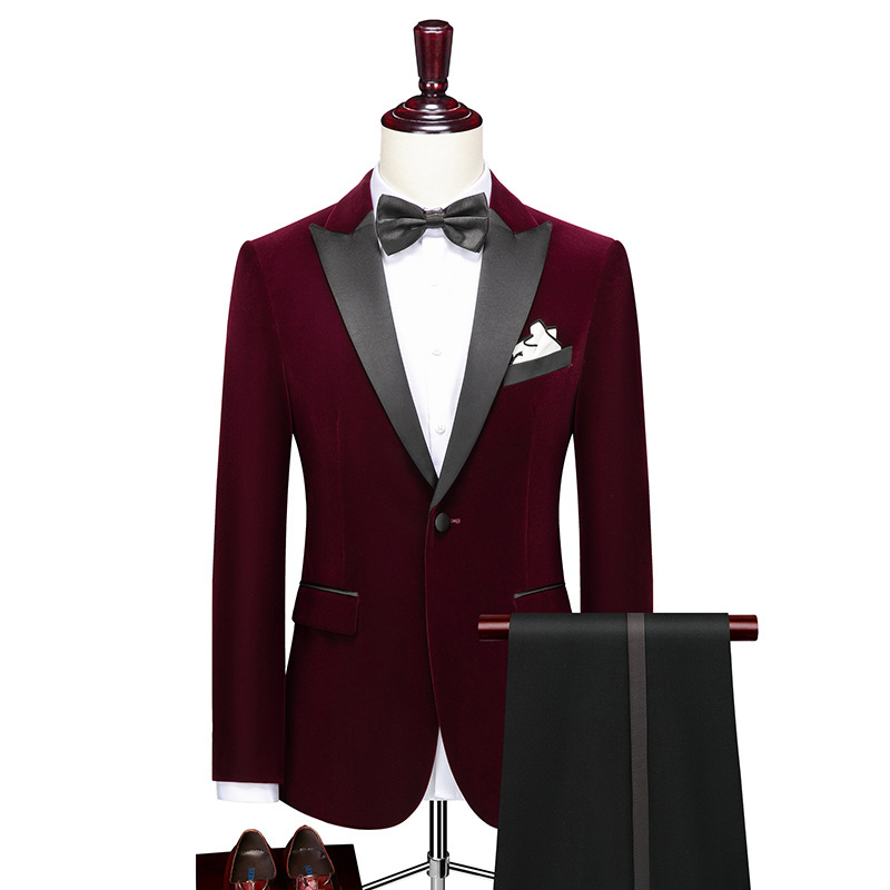 Peak Lapel 2 Piece Single Breasted Men's Velvet Prom Suit 