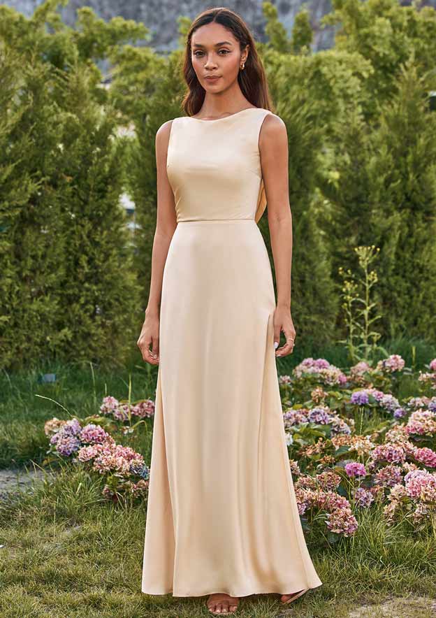 victorian bridesmaid dresses Metallic Jersey Cowl Back Column Gown main image 0
