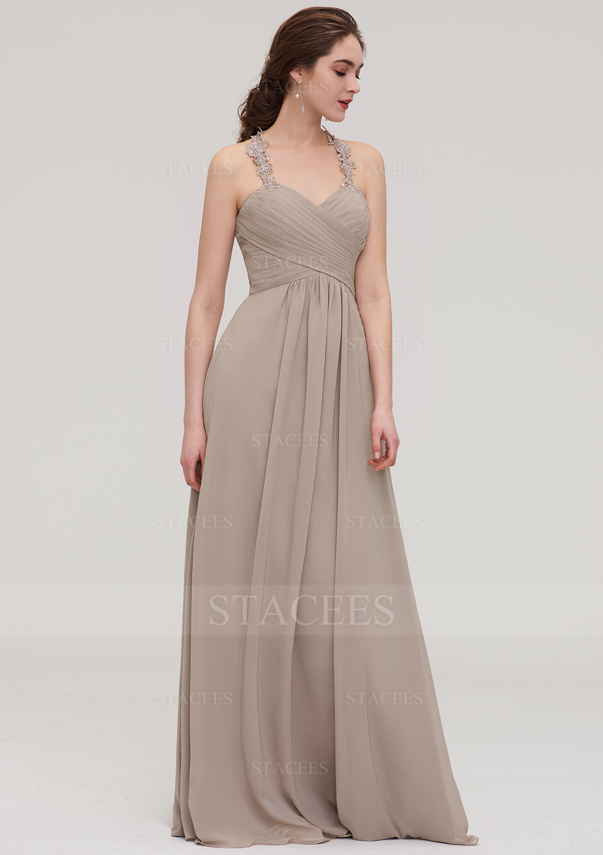 Vestido línea a cuello de corazón gasa hasta el suelo vestido de dama de honor