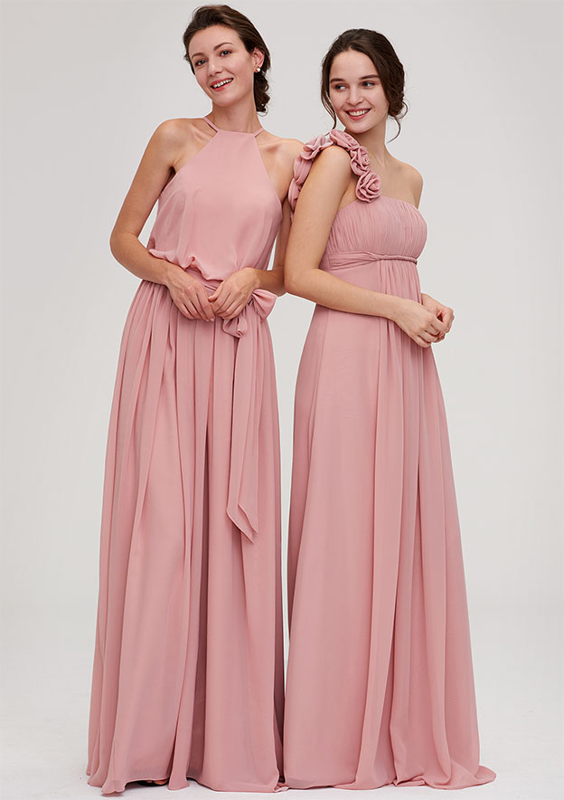 a line scoop floor length chiffon bridesmaid dress Exquisite Long A-line Scoop Sleeveless Lace Chiffon Bridesmaid Dress