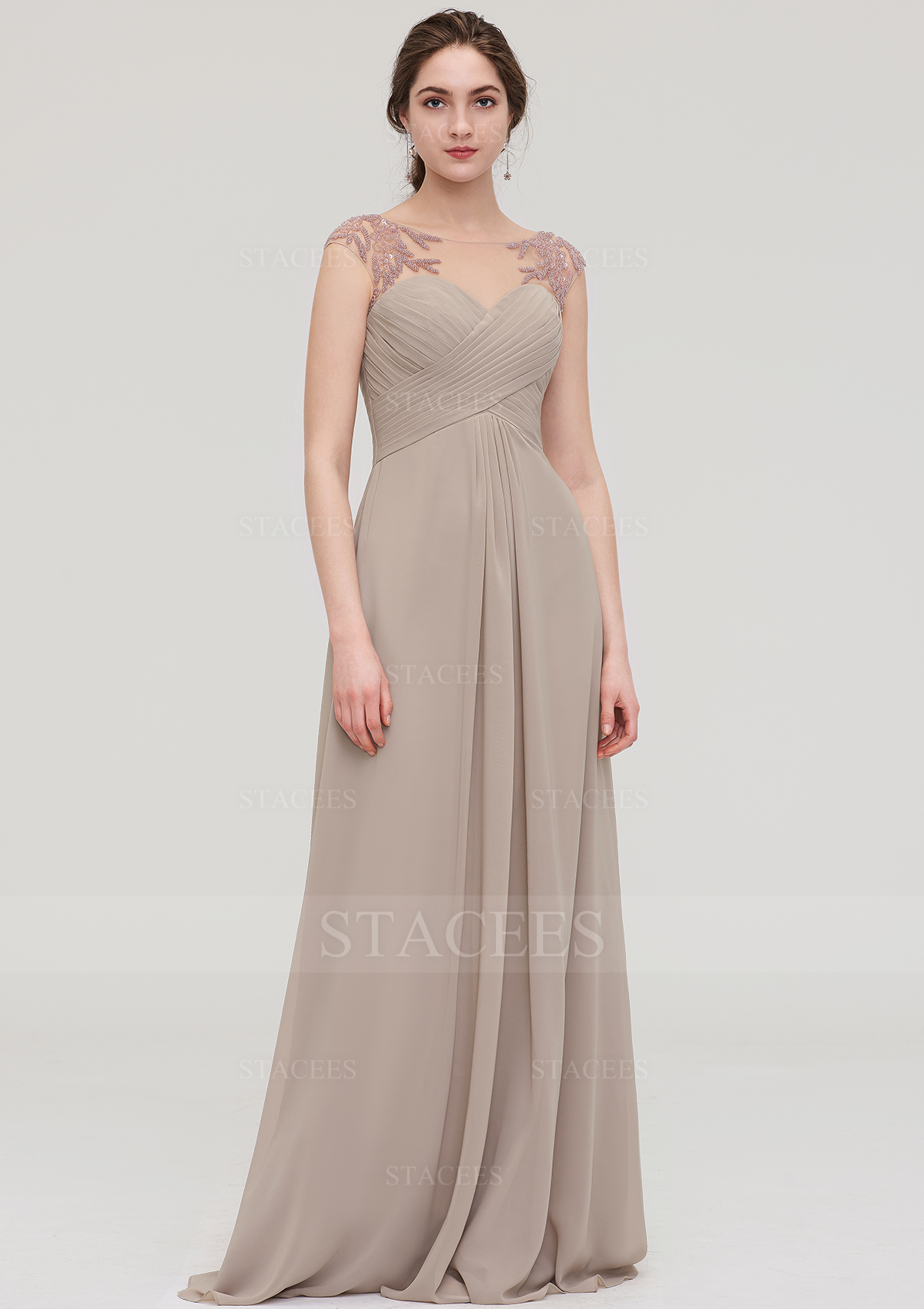 a line scoop floor length chiffon bridesmaid dress Lavender A Line Scoop Pleated Chiffon Bridesmaid Dress main image 0