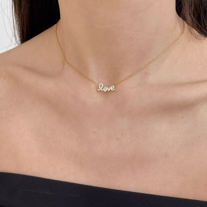 Chic doux lettre acier inoxydable colliers avec strass