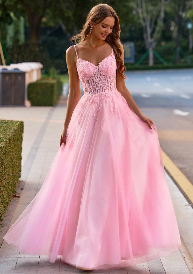 fitted lace wedding dress A-Line/Princess Applique Tulle Sleeveless V-Neck Sweep Train Dresses US6 / Custom Color