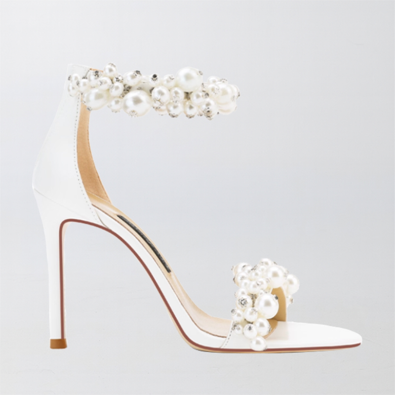 Heels Peep Toe Microfiber Leather with Imitation Pearl Women's Outdoor Party Fashion Shoes