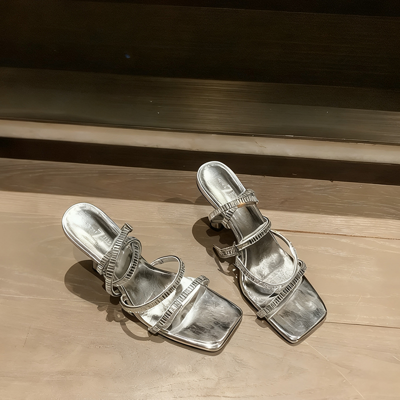 Square Toe Heels PU with Ankle Strap Buckle Rhinestone Girl's Graduation Prom Shoes