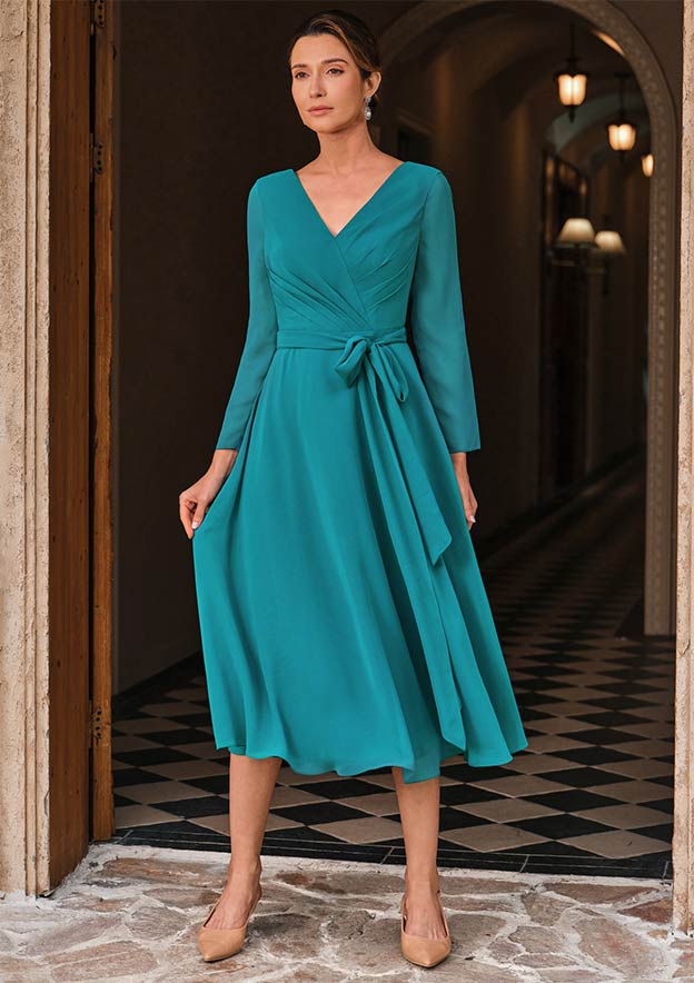 cocktail dress for mother of groom May Queen MQ2124 - Tea-Length Lycra A-line Dress