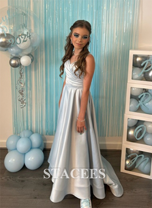 strapless open back dress A-Line Crew Cap Sleeves Split-Side Pink Satin Prom Dress with Lace P7 –  cathyprom main image 1