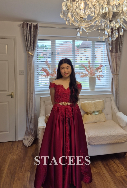 Sleeveless Off-the-Shoulder Sweep Train Ball Gown Satin Prom Dress With  Appliqued Beading - Prom Dresses - Stacees