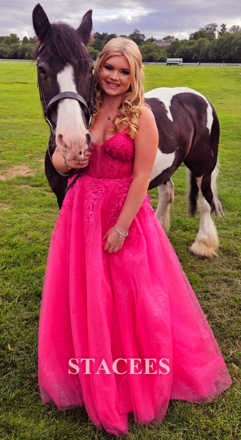 A-line Princess V Neck Sleeveless Floor-Length Tulle Prom Dress