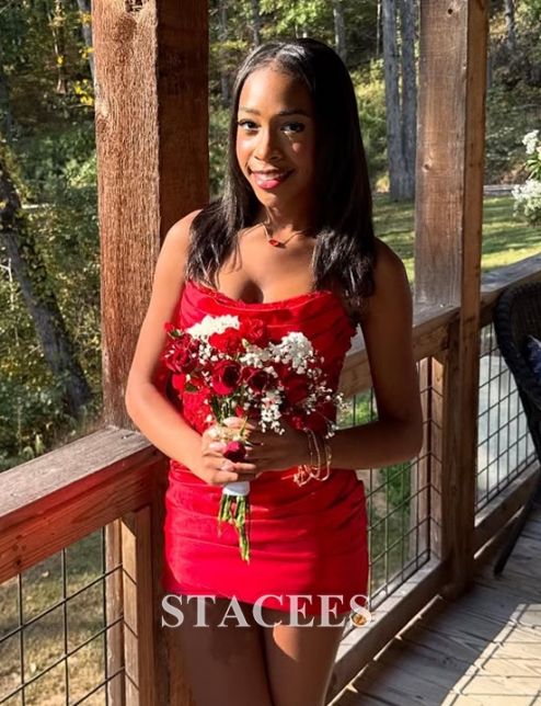 Strapless Fitted Homecoming Dress with Lace Corset Bodice Ruched Skirt  S8617H - Homecoming Dresses - Stacees